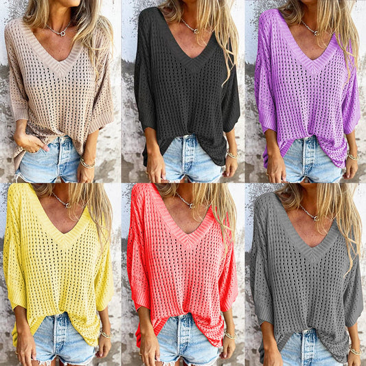 2024 summer pre-sale🔥49% off🔥V-neck Hollow Knitted Top