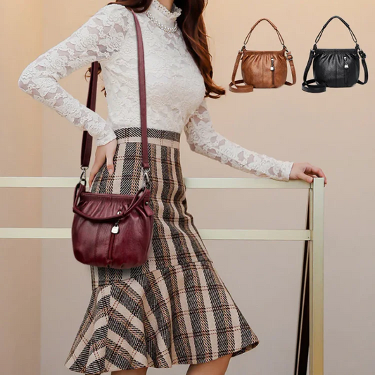 🔥2024 Summer Sale🔥Fashion Simple Casual Pleated Bucket Soft Leather Handbag Shoulder Bag